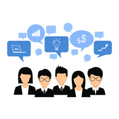 business people and various business icons, discuss, profit