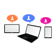 technology and people inside colorful bubble chat, call, discuss