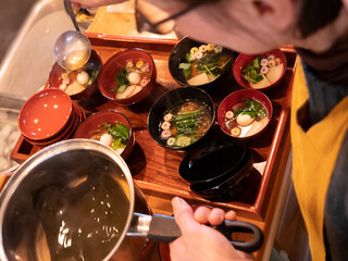 The table being set for a traditional new year's dinner in Japan