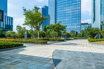 modern buildings and empty pavement in china.