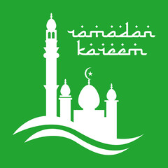 Ramadan Kareem islamic design, white background with letters, mosque, typography, calligraphy EPS Vector