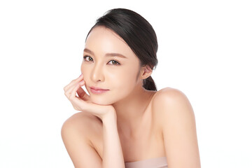 Beautiful young asian woman with clean fresh skin on white background, Face care, Facial treatment, Cosmetology, beauty and spa, Asian women portrait