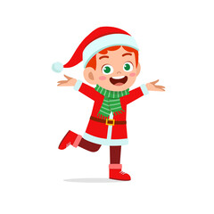 happy cute little kid boy and girl wearing red christmas costume