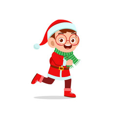 happy cute little kid boy and girl wearing red christmas costume