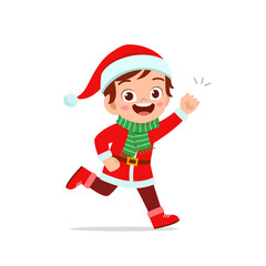 happy cute little kid boy and girl wearing red christmas costume