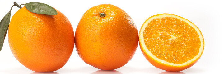 Food banner concept, organic fruits and ingredients: close up of organic oranges