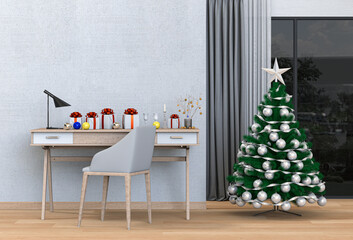 Christmas interior workspace room. 3d render
