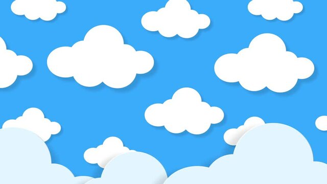 Abstract kawaii. Blue sky full of clouds moving right to left. Cartoon sky animated gradient background. Flat animation. 4k