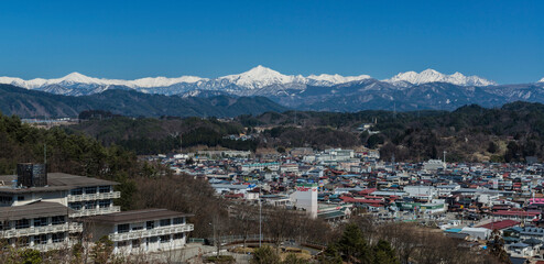 Fototapeta na wymiar 飛騨高山から北アルプス眺望