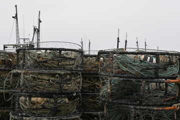Crab pots at the harbor.  Seaside harbor.