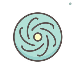 Propeller icon. Device with a rotating hub and radiating blade. Rotational motion of the blades is converted into thrust. Install at front of engine or motor. For aircraft, fan, boat etc. 64x64 pixel.