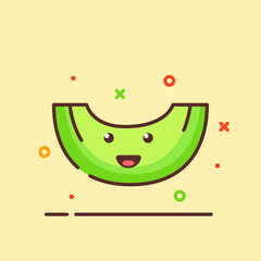 Melon cute mascot face emotion happy fruit with color flat cartoon outline style