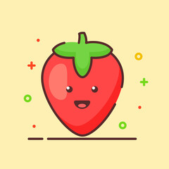 Strawberry cute mascot face emotion happy fruit with color flat cartoon outline style