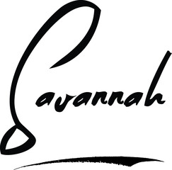 Savannah -Female Name Modern Brush Calligraphy Cursive Text on White Background