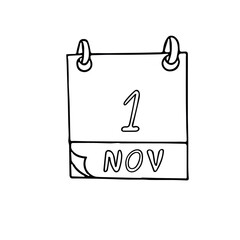 calendar hand drawn in doodle style. November 1. World Vegan Day, All Saints, date. icon, sticker, element, design. planning, business holiday