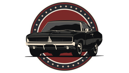 Classic muscle car in vector. Vintage style, solid colors.
