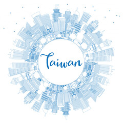 Obraz premium Outline Taiwan City Skyline with Blue Buildings and Copy Space.