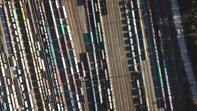 The movement of freight trains on the sorting platform.