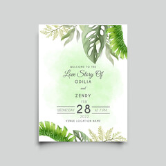elegant wedding invitation card template with beautiful greenery floral design