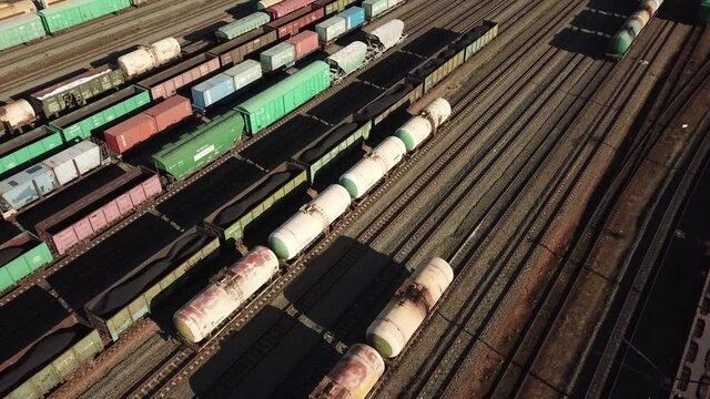 The movement of freight trains on the sorting platform.