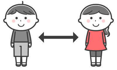 距離を取る子どもたち／2色