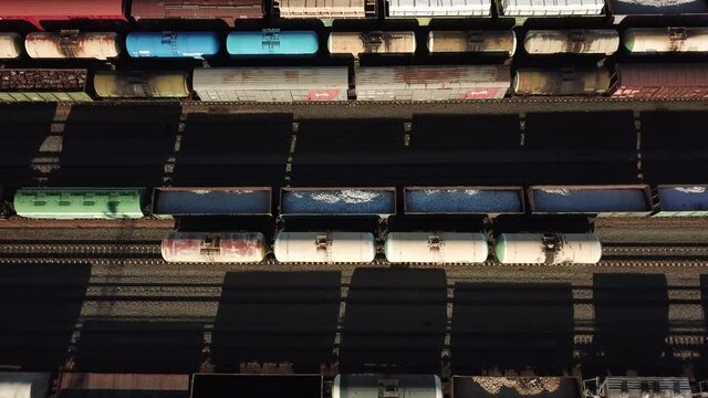 The movement of freight trains on the sorting platform.