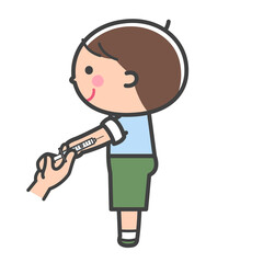 予防摂取／注射をされる男の子／線あり
