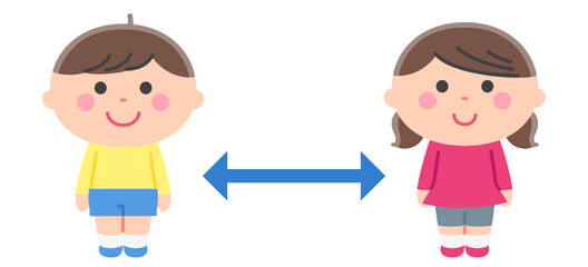 Obraz premium 距離を取る子どもたち／輪郭線なし