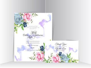 blue and pink roses design wedding invitation card template