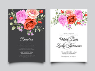 beautiful hand drawn red and pink rose wedding invitation template