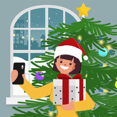 People video call conference on christmas holidays.