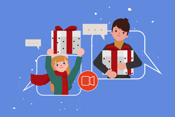 People video call conference on christmas holidays.