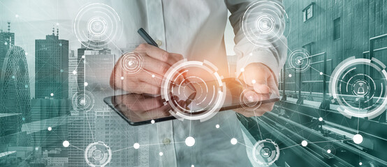 Advanced communication and global internet network connection in smart city . Concept of future 5G...