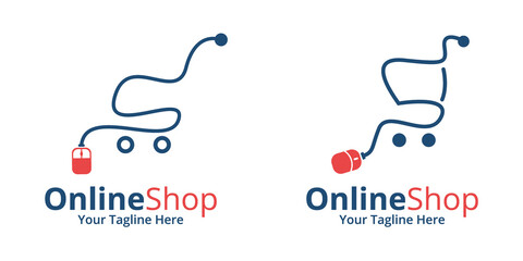 Set of Online Shop Logo designs Template. Illustration vector graphic of shopping cart and mouse icon combination logo design concept. Perfect for Ecommerce, sale, store web element.
