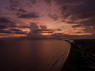 Beautiful aerial view of the magical sunset in Puntarenas Costa Rica, 