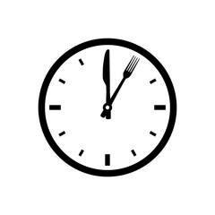 Lunch time icon, time dinner restaurant fork and knife, clock, vector.