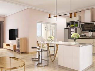 The modern clean kitchen has clean kitchen utensils and countertops