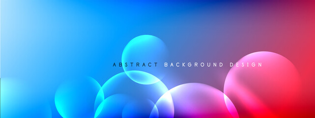 Vector abstract background liquid bubble circles on fluid gradient with shadows and light effects. Shiny design templates for text