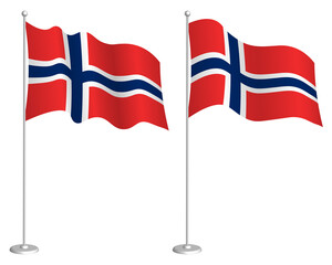 norway flag on flagpole waving in the wind. Holiday design element. Checkpoint for map symbols. Isolated vector on white background