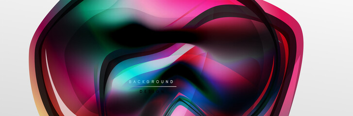 Vector abstract background, flowing liquid style bubble with metallic, color quicksilver chrome texture and color glow effects