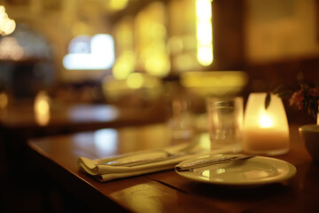 blurred background in restaurant interior / serving and details in blurred bokeh background, concept catering, restaurant modern