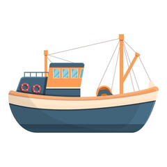 Heavy fishing boat icon. Cartoon of heavy fishing boat vector icon for web design isolated on white background