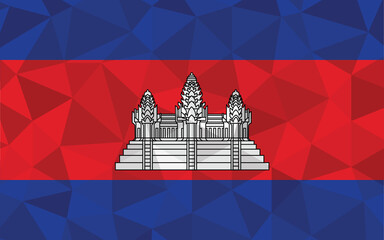 Low poly Cambodia flag vector illustration. Triangular Cambodian flag graphic. Cambodia country flag is a symbol of independence.