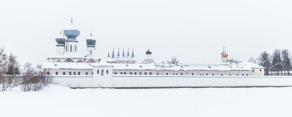 Tikhvin Assumption Monastery in winter. Panorama