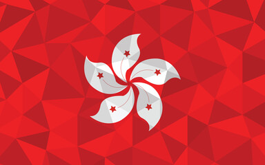 Low poly Hong Kong flag vector illustration. Triangular Hongkonger flag graphic. Hong Kong country flag is a symbol of independence.