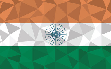 Low poly India flag vector illustration. Triangular Indian flag graphic. India country flag is a symbol of independence.
