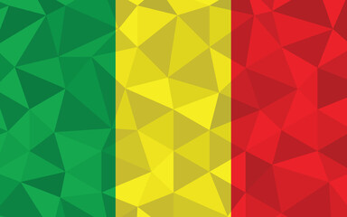 Low poly Mali flag vector illustration. Triangular Malian flag graphic. Mali country flag is a symbol of independence.