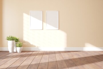 Fototapeta na wymiar modern room with plants and frames interior design. 3D illustration