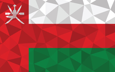 Low poly Oman flag vector illustration. Triangular Omani flag graphic. Oman country flag is a symbol of independence.