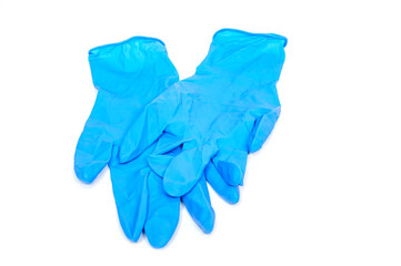 Blue gloves medical latex gloves white background